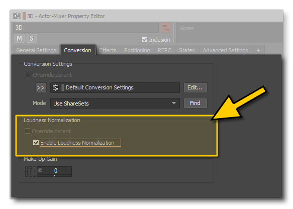 Setting The 3D Actor Mixer Loudness Normalization