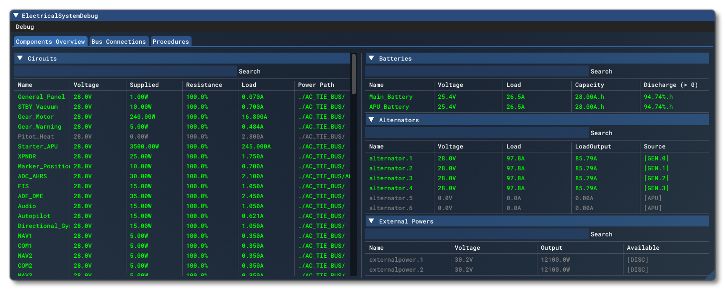 The Electrical Systems Debug Window