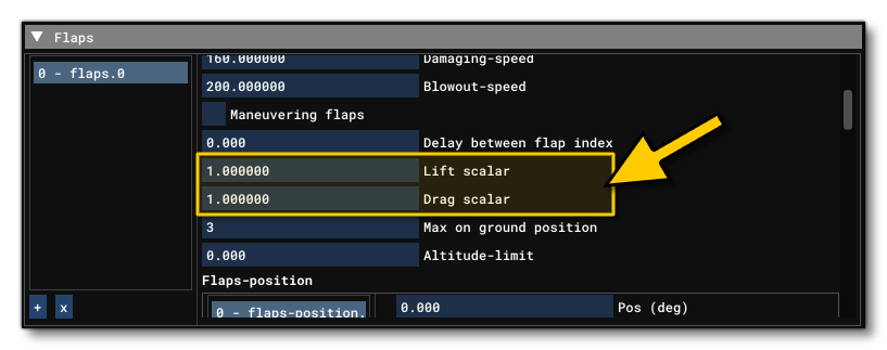 The Flaps Scalar Parameters In The Aircraft Editor