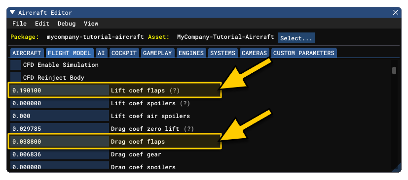 The Flaps Parameter On The Lift Tab In The Aircraft Editor