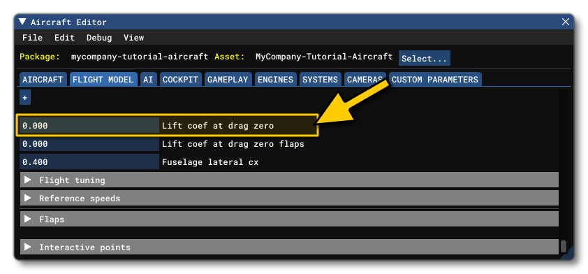 The Lift Coefficient At Drag Zero Parameter In The Aircraft Editor