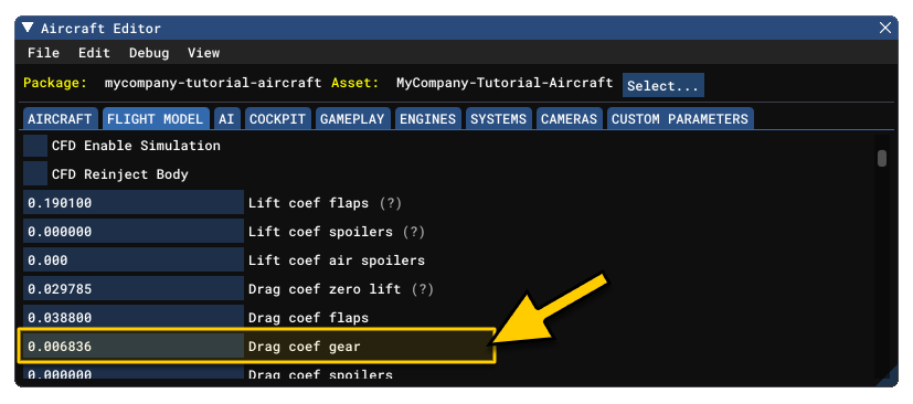 The Gear Drag Coefficient Parameter In The Aircraft Editor