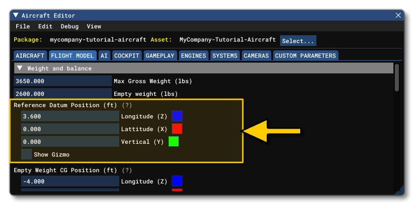 The Reference Datum Position In The Aircraft Editor
