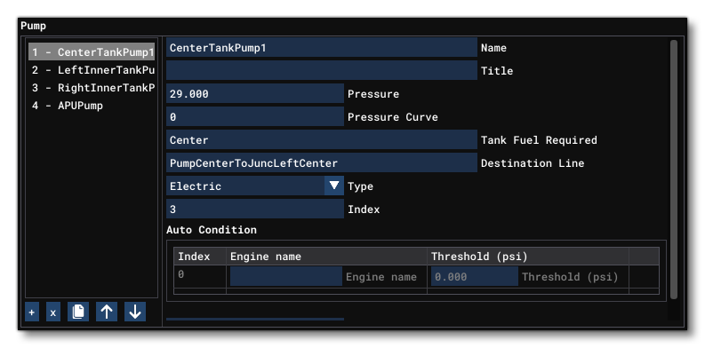 The Pump Settings In The Aircraft Editor