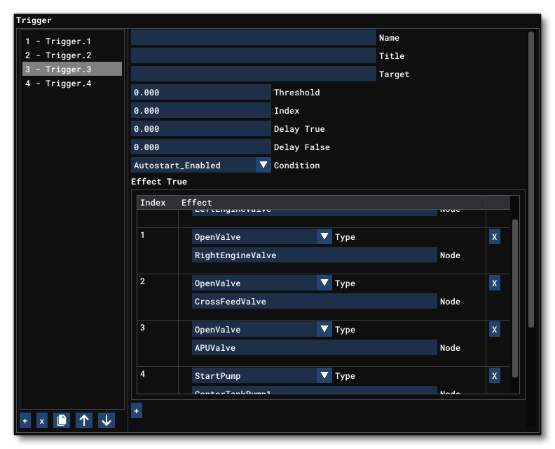 The Trigger Settings In The Aircraft Editor