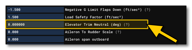 The Elevator Trim Neutral Parameter In The Aircraft Editor