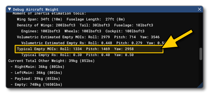 The Estimated Typical MOIs In The Weight Debug Window
