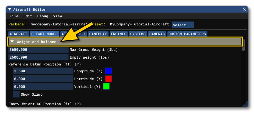 Defining The Weights And Balance Within The Aircraft Editor