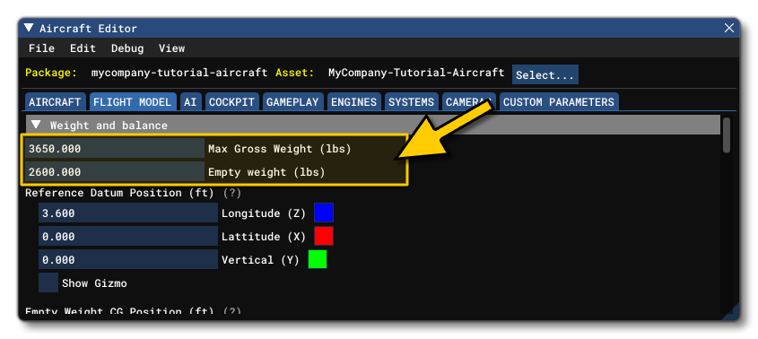 The Weight Parameters In The Aircraft Editor