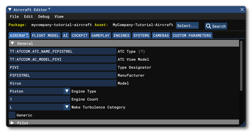 The General Section In The Aircraft Editor