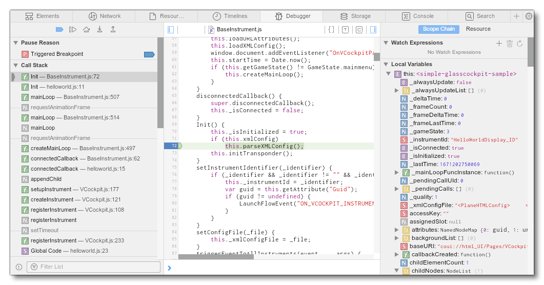 Debugging HTML/JS/CSS Instruments