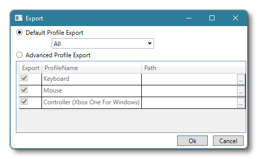 The Input App Export Window