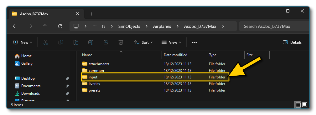 Input Profile Folder In An Aircraft Package