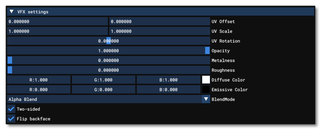 The VFX Settings Section