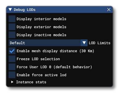 The Debug LOD Window From The Options Menu