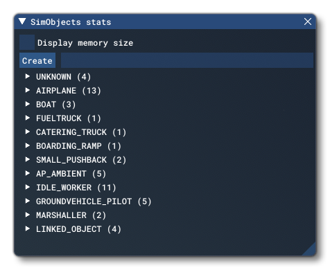 The SimObjects Stats Window