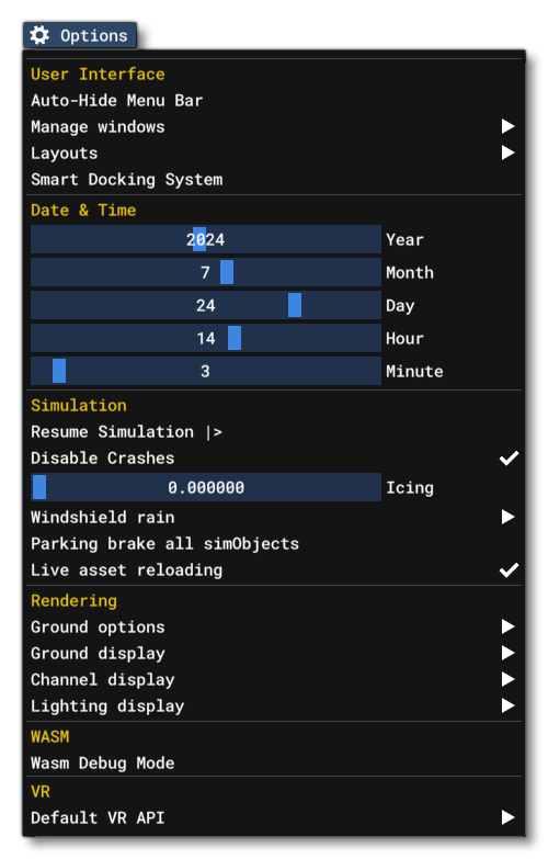 The Developer Mode Options Menu