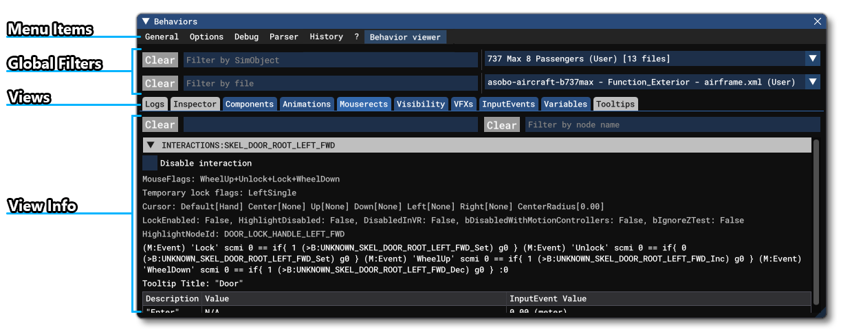 The Model Behaviors Debug Window