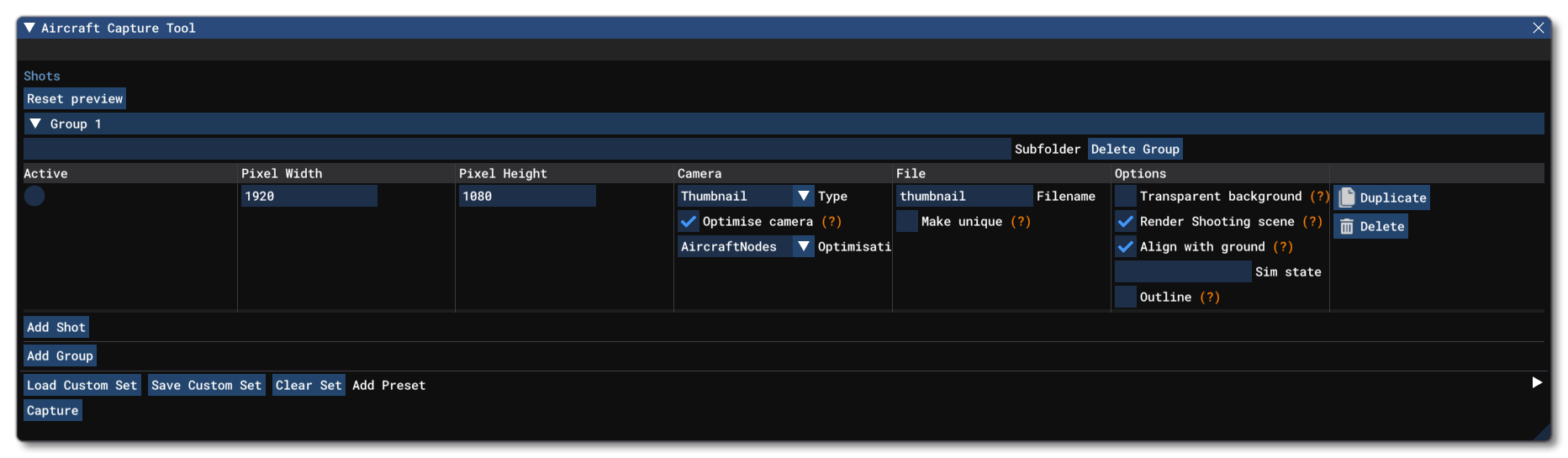 The Capture Tool Window When It Has Shots Defined