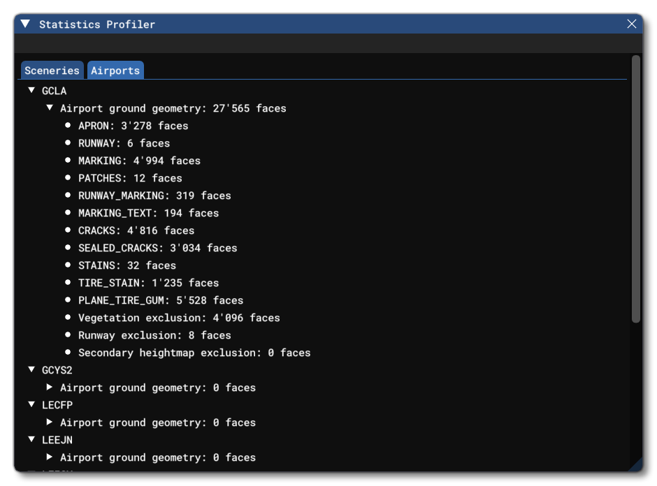 The Airports Tab In The Statistics Profiler