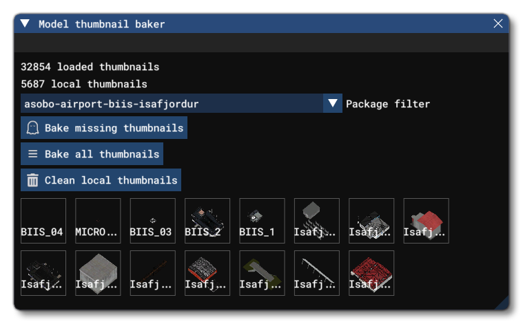 The Model Thumbnail Baker Window