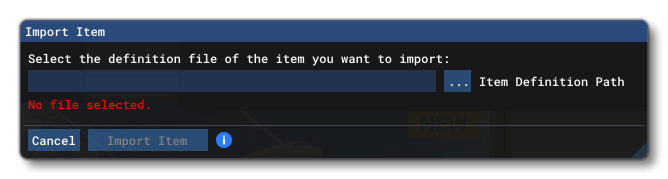 The Import Item Window The Import Item Window