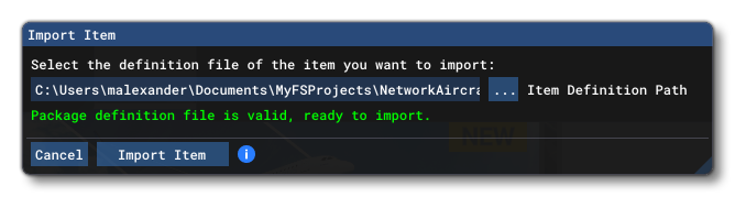 The Import Item Window The Import Item Window