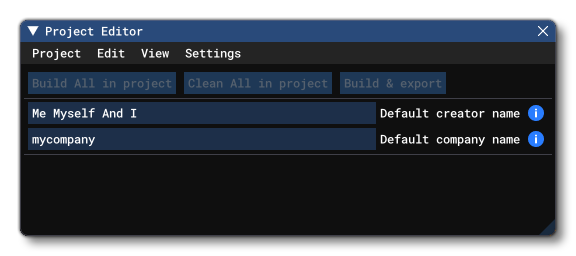 The Main Project Editor Window The Main Project Editor Window