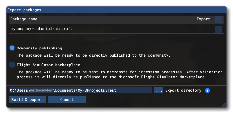 The Export Packages Window The Export Packages Window
