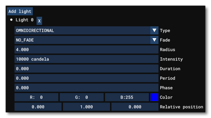 Options To Modify A Light In A Preset