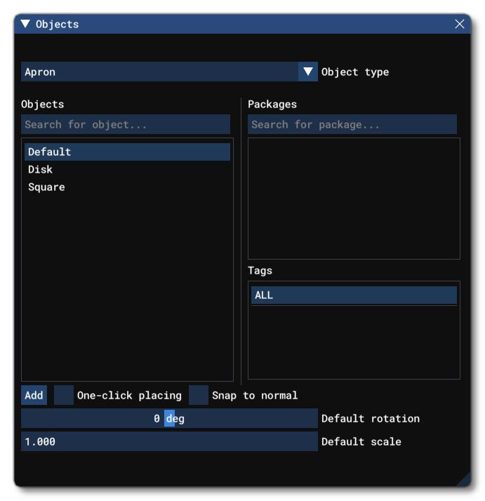Different Apron Object Elements Listed In The Objects Window Different Apron Object Elements Listed In The Objects Window