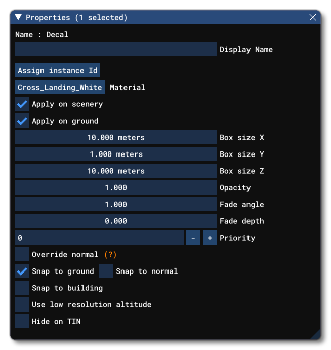 The Properties Window For A Decal Object