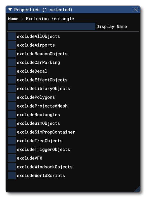 The Properties Window For An Exlusion Rectangle Object