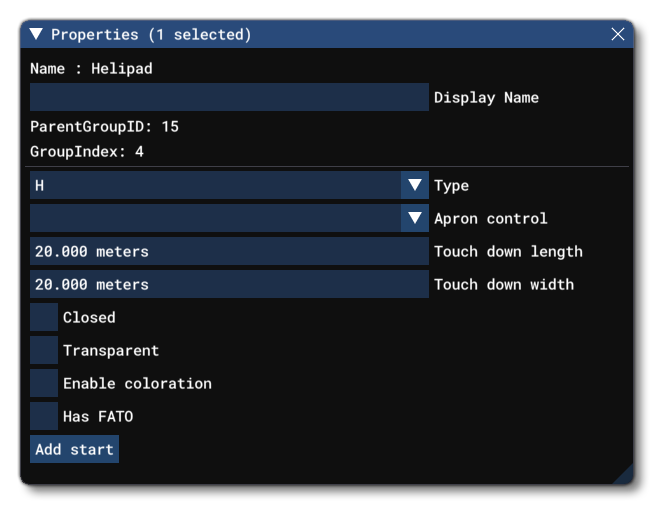 The Helipad Object Properties