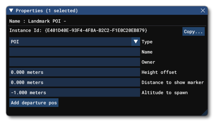 The Properties Window For A LandmarkLocation Object