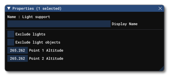 The Light Support Object Properties