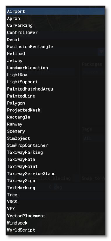 List Of All The Objects In The Scenery Editor