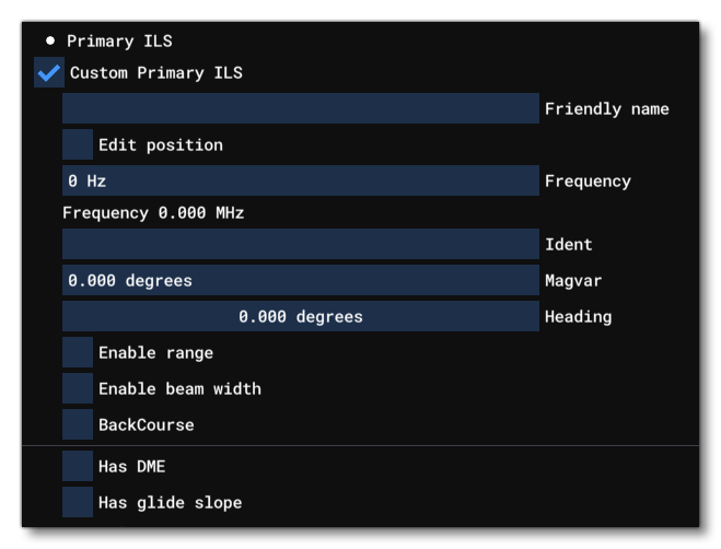The ILS Settings For A Runway Object