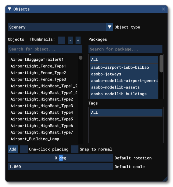 Different Scenery Object Elements Listed In The Objects Window