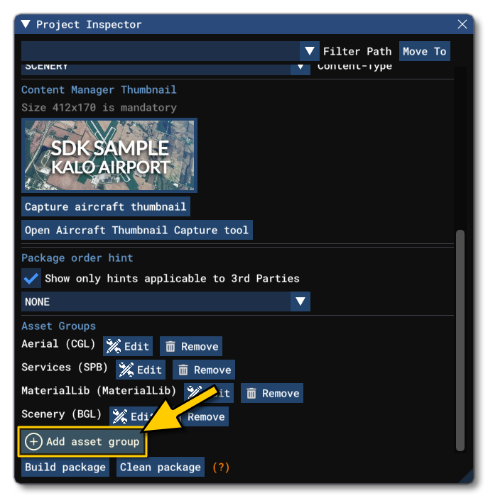 Adding An Asset Group In The Project Inspector
