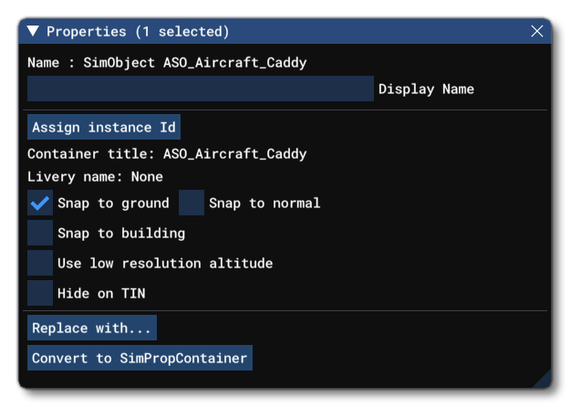 The Properties Window For A SimObj Object