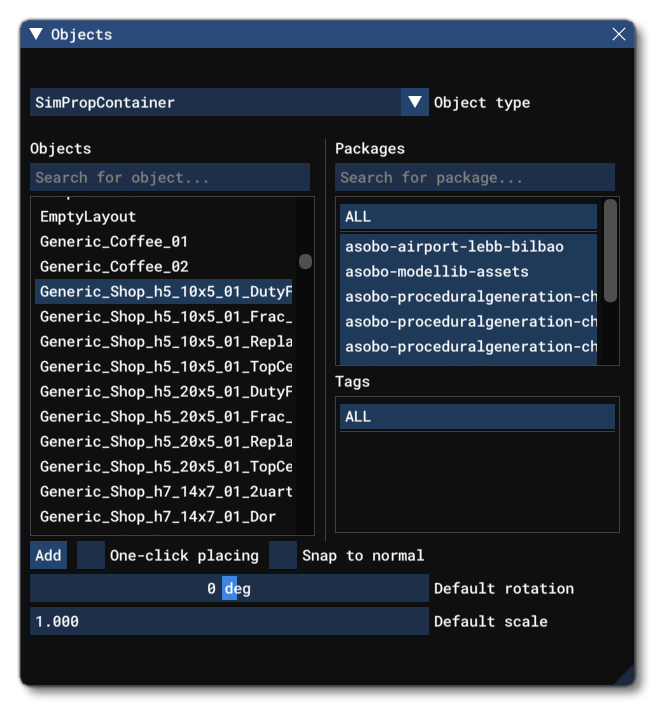 Different SimObj Object Elements Listed In The Objects Window