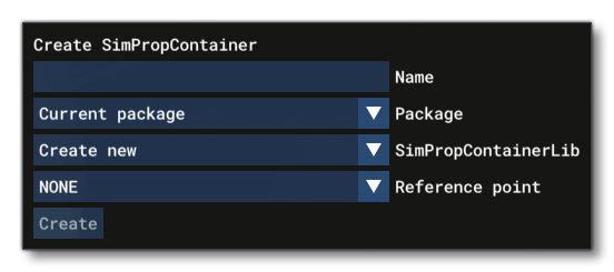 The Create SimPropContainer Window