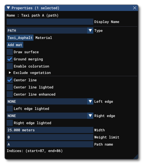 The Taxiway Path Object Properties