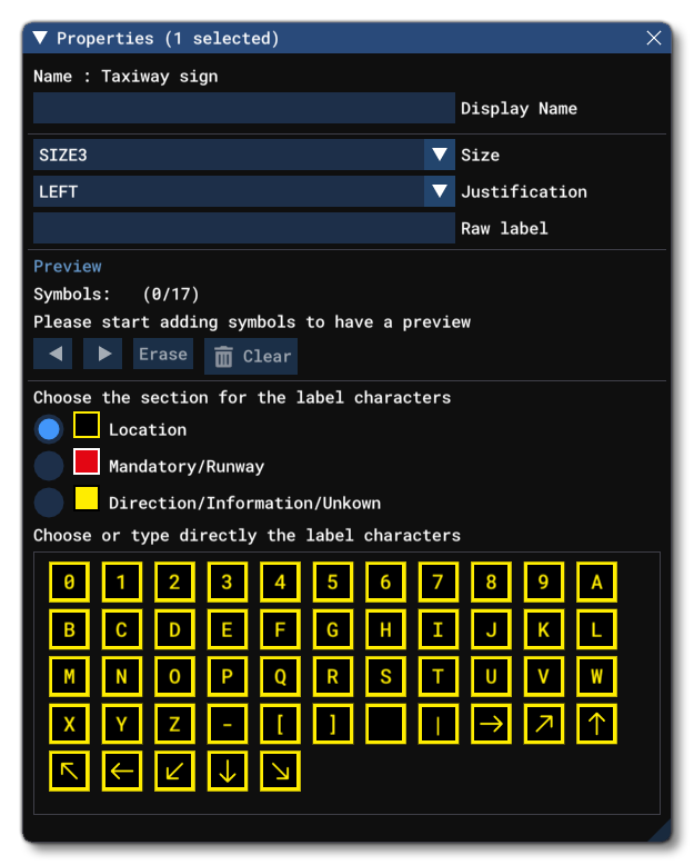 The Taxiway Sign Object Properties