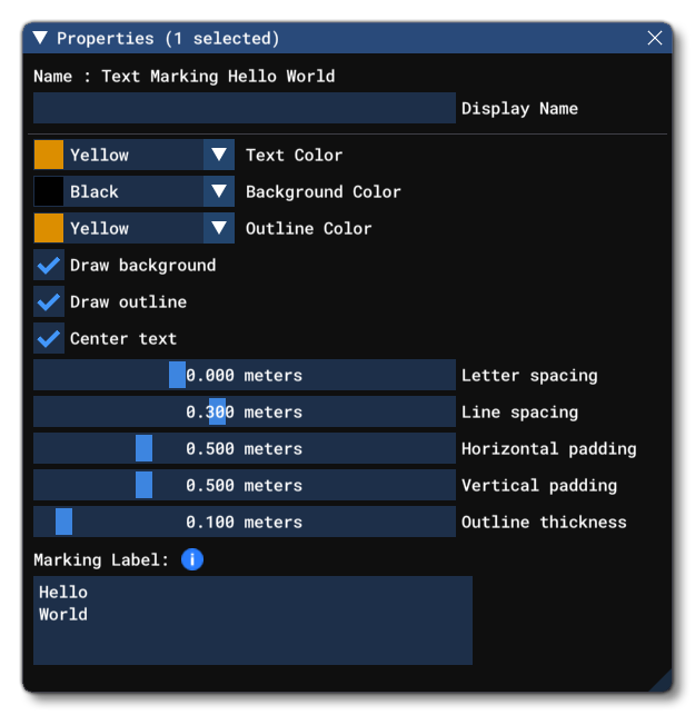 The Properties Window For A Text Object