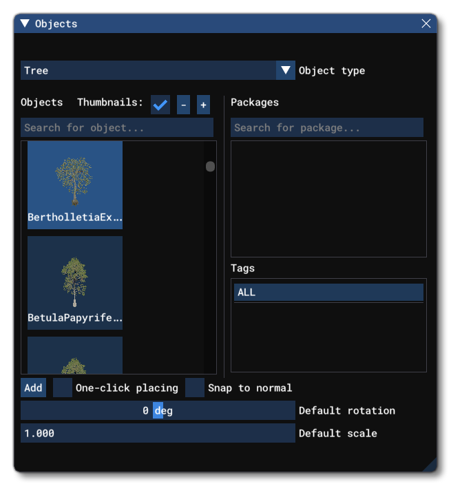 Different Tree Objects Listed In The Objects Window