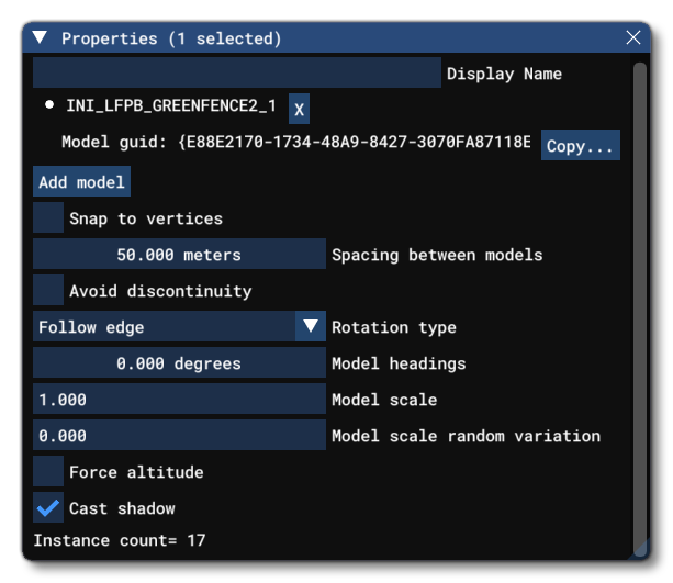The Properties Window For A VectorPlacement Object