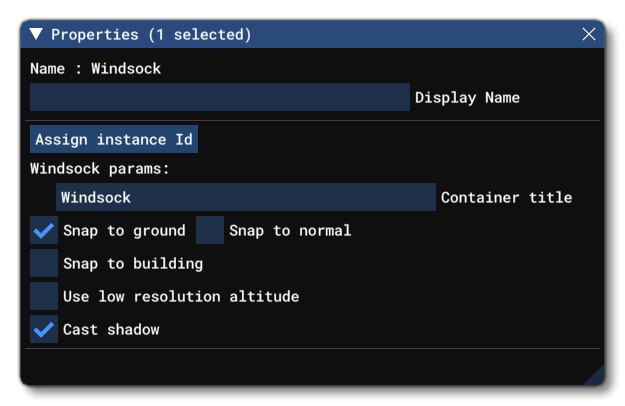 The Properties Window For A Windsock Object