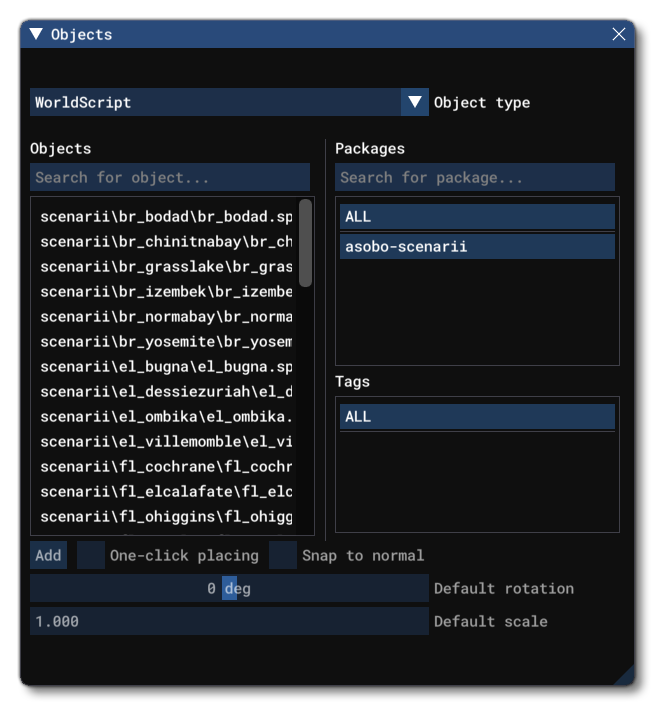 Different WorldScript Object Elements Listed In The Objects Window